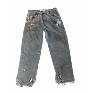 Exa Unlimited Dice JNCO Style Y2K Grunge Hippie Embroidered Distressed Jeans